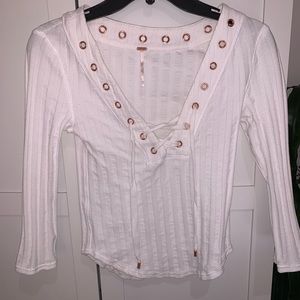 Free People White lace up Top
